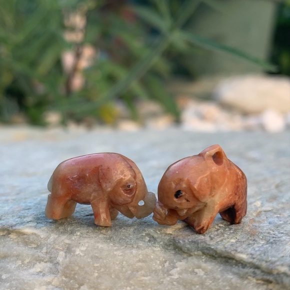 carved stone elephants Other - Rare Antique Red Chinese Soapstone Miniature Hand Carved Elephants Mini Figures